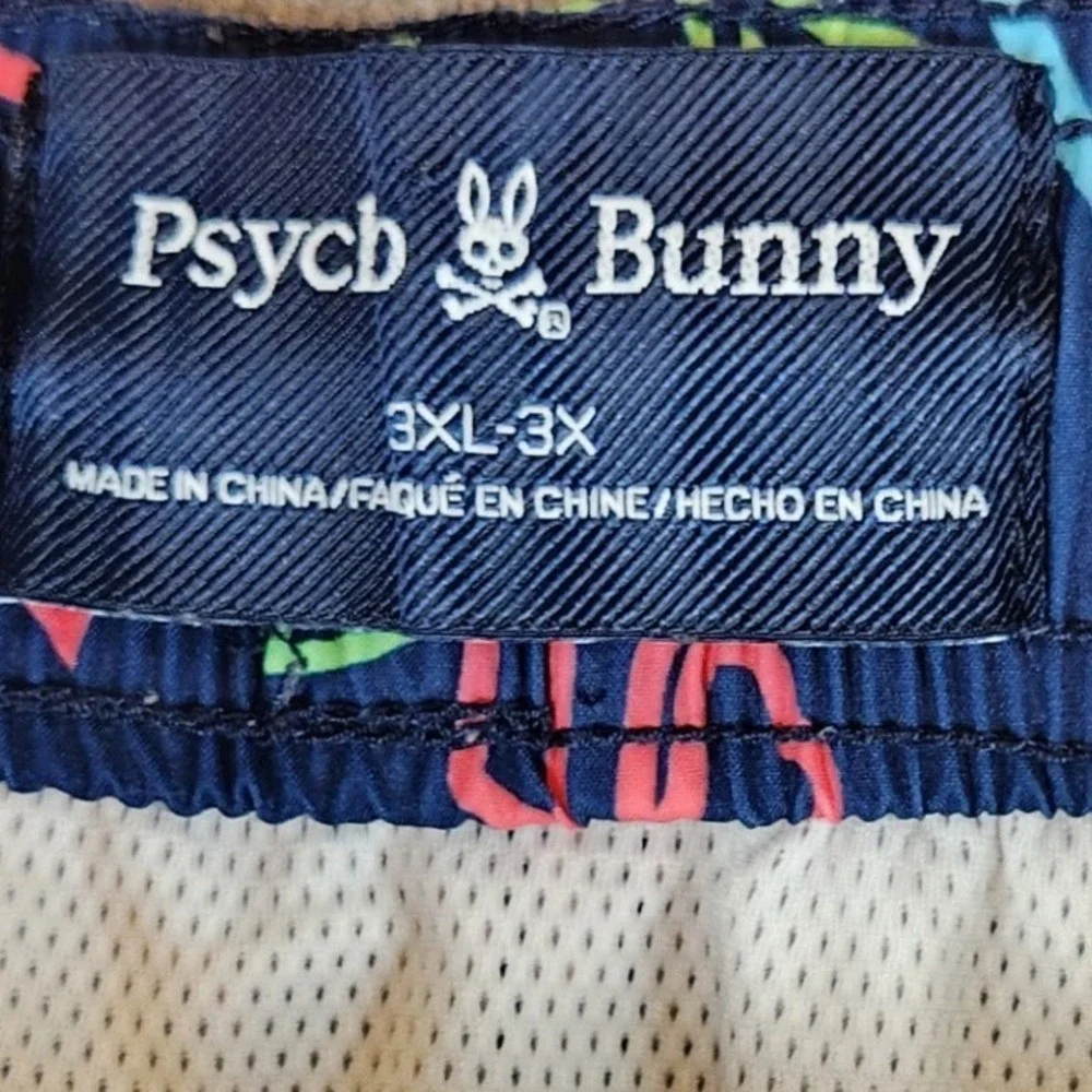 NEW Psycho Bunny Swim Trunks Men 3XL Blue Neon Bunny Print Mesh Lined Shorts